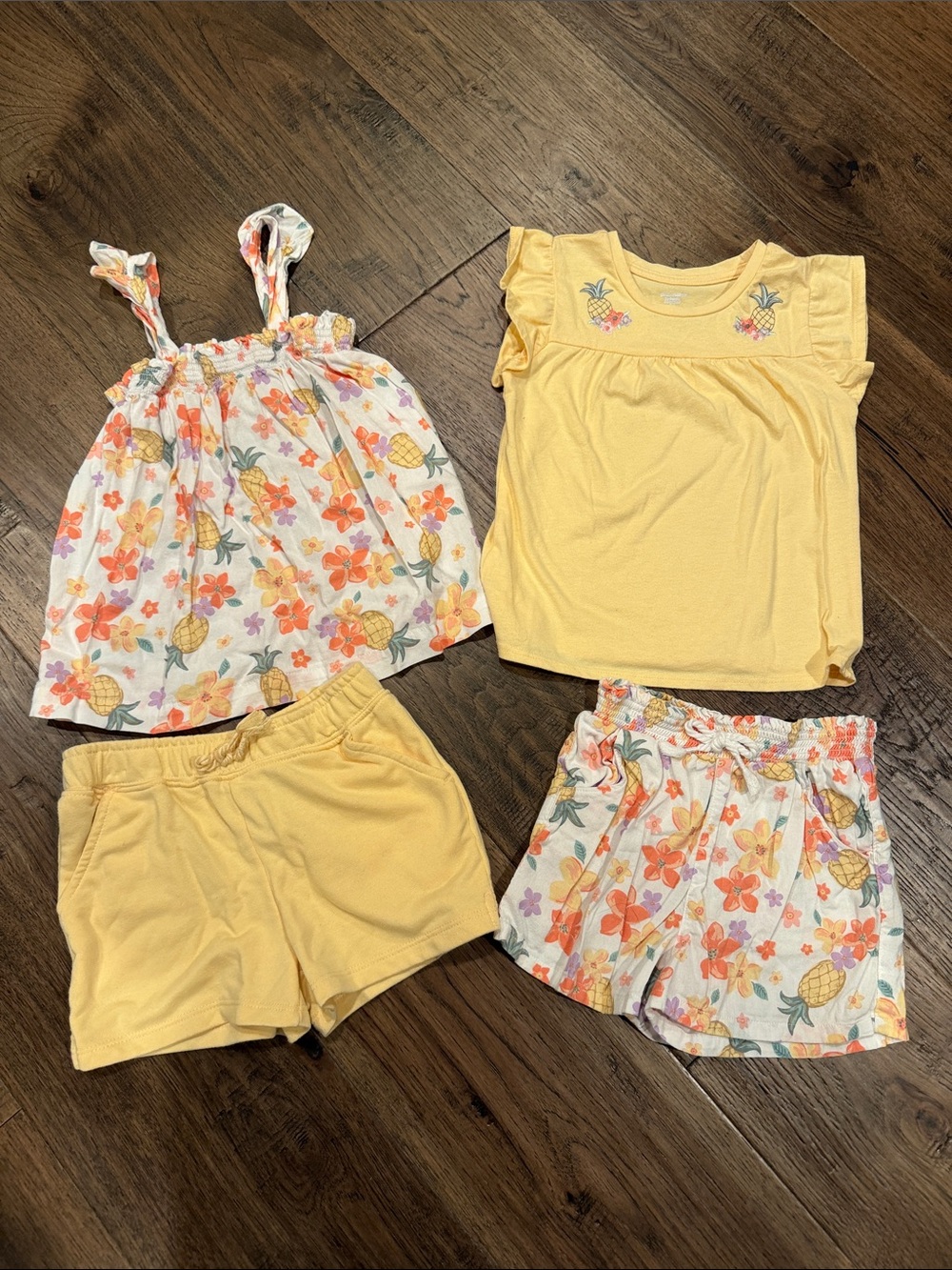 Girls Yellow Floral and pineapple 4-Piece mix & match Set